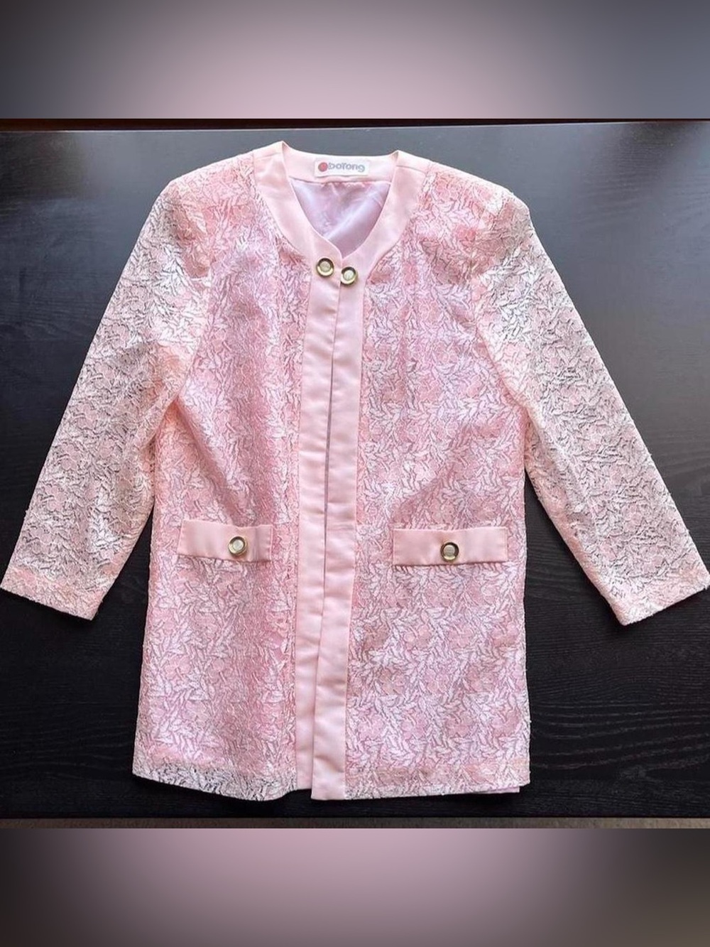 Vintage Dreamy Pink Lace Longline Blazer